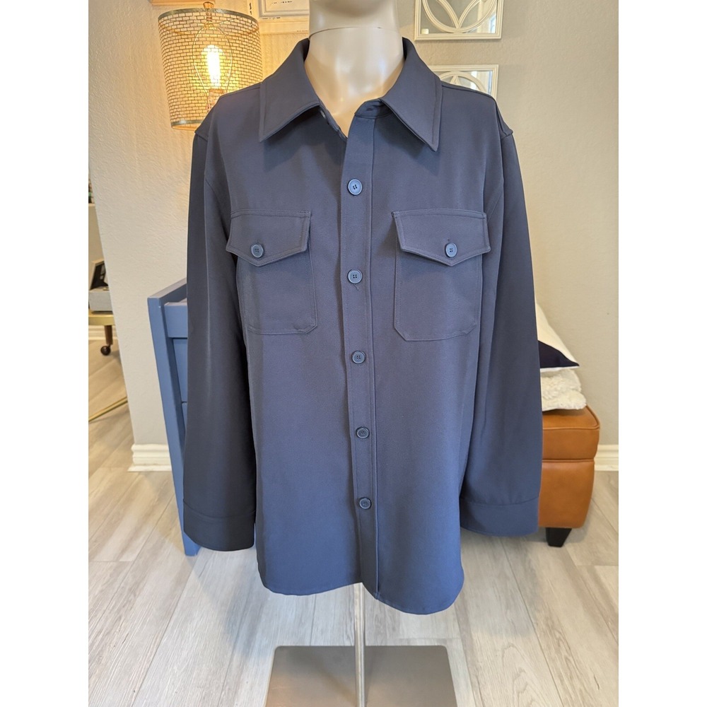 Royalty by Maluma Jacket Mens Medium Shacket Black Relaxed Fit Shirt Pockets - Picture 2 of 9
